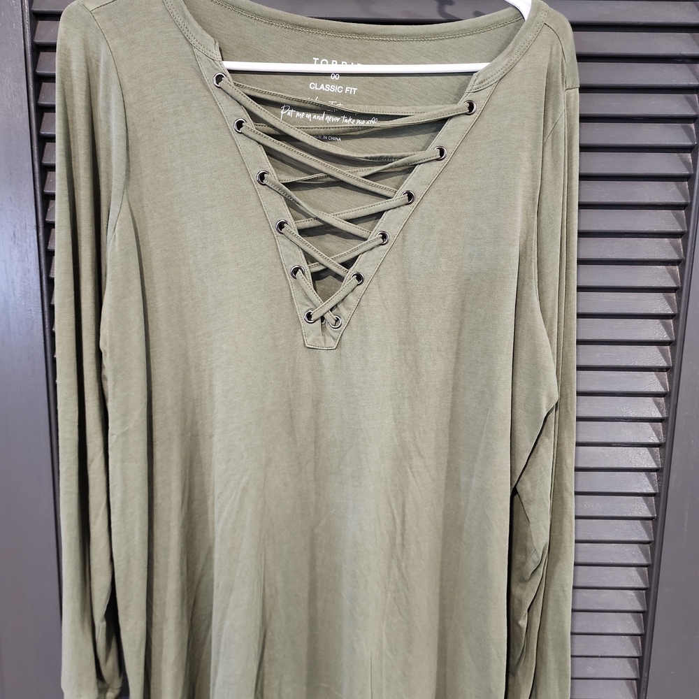 Women's Olive Lace-Up Top